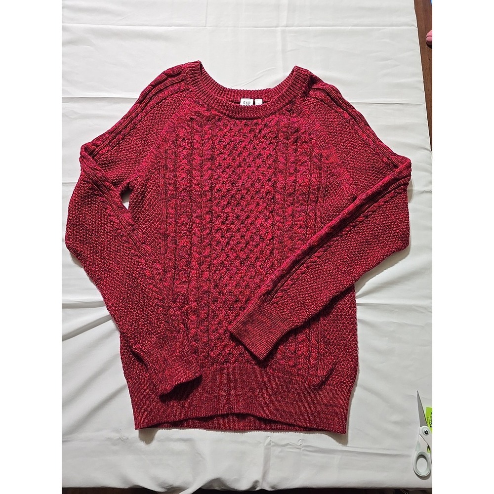 Gap Women's Small Cotton Cable Knit Long Sleeve Sweater Maroon nwr Red Preppy